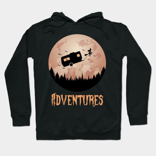 Witch Adventure With Broomstick And Campervan. Hoodie by Candaria